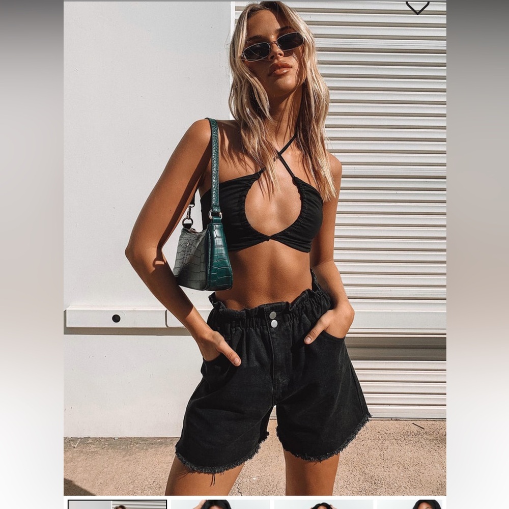 Princess Polly OPEN ROAD DENIM PAPER BAG SHORTS WASHED BLACK